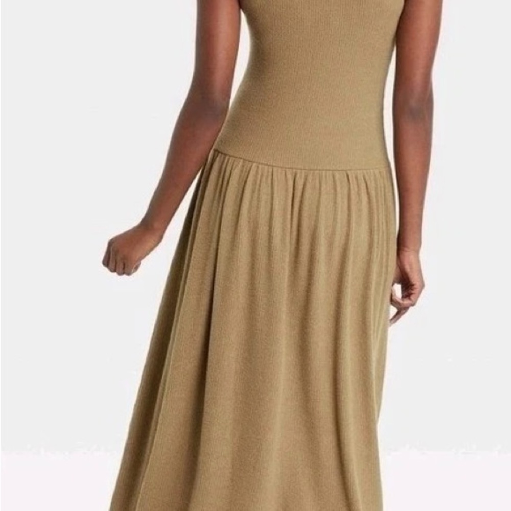 Tan Sleeveless midi Dress drop waist dress universal thread - Picture 2 of 3